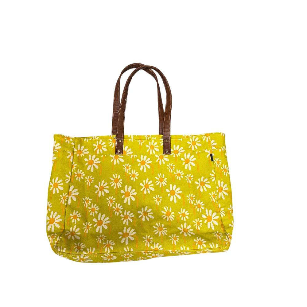 Miaka Large Canvas Tote - Green, white flowers